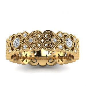 Wzorzyste piękno - Ażurowa obrączka ślubna Diamond Sky z żółtego złota z diamentami