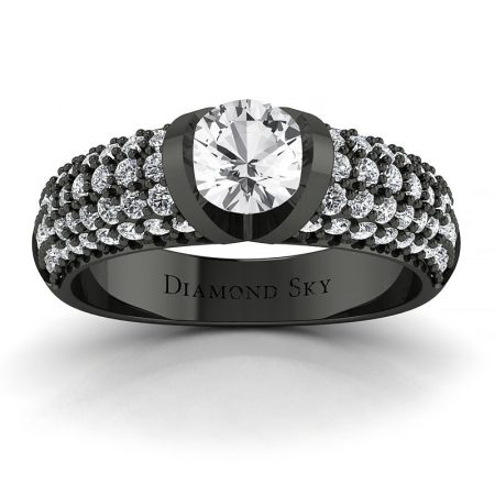 Pełnia wdzięku - Pierścionek Diamond Sky, z czarnego złota z białym szafirem i diamentami