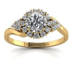 Romantyczna linia - Pierścionek zaręczynowy Diamond Sky, żółte złoto, diamenty
