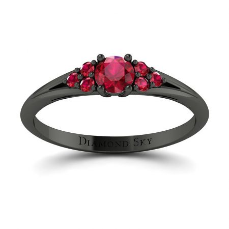 Wytworna elegancja - Pierścionek zaręczynowy Diamond Sky, czarne złoto, rubiny