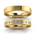 Klasyczna kolekcja - Płaskie obrączki ślubne z żółtego złota z diamentami