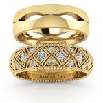 Magia diamentów - Ażurowe obrączki ślubne z żółtego złota z diamentami