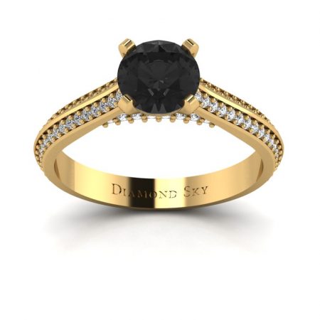 Piękna linia - Pierścionek zaręczynowy z żółtego złota z czarnym diamentem i diamentami