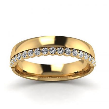 Wieczny blask - Półokrągła obrączka ślubna z diamentami, żółte złoto, próba 585