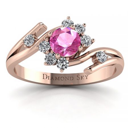 Kwiat piękna - Pierścionek zaręczynowy Diamond Sky z różowego złota z różowym szafirem oraz diamentami