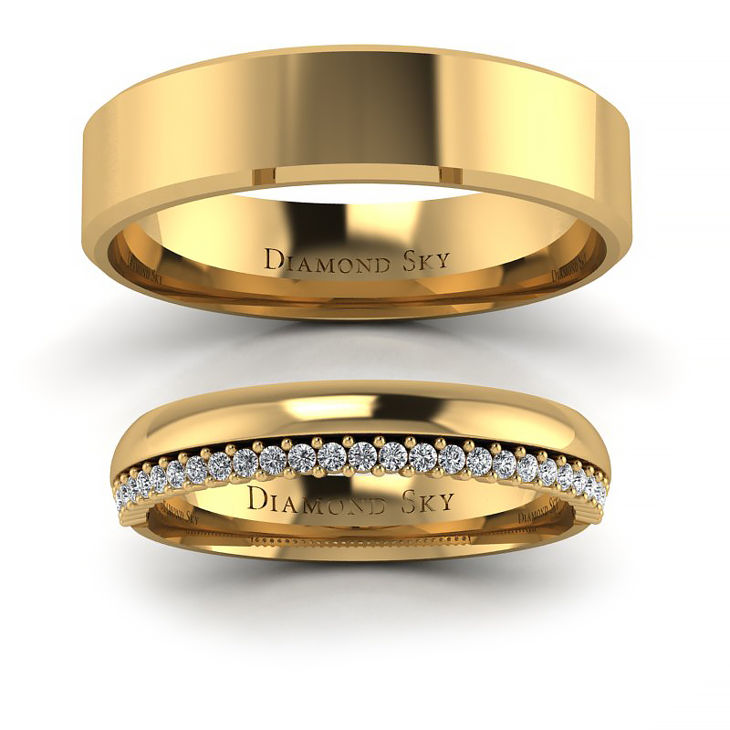 Diamentowe szczęście – Obrączki ślubne z żółtego złota z diamentami 1mm do połowy, Diamond Sky